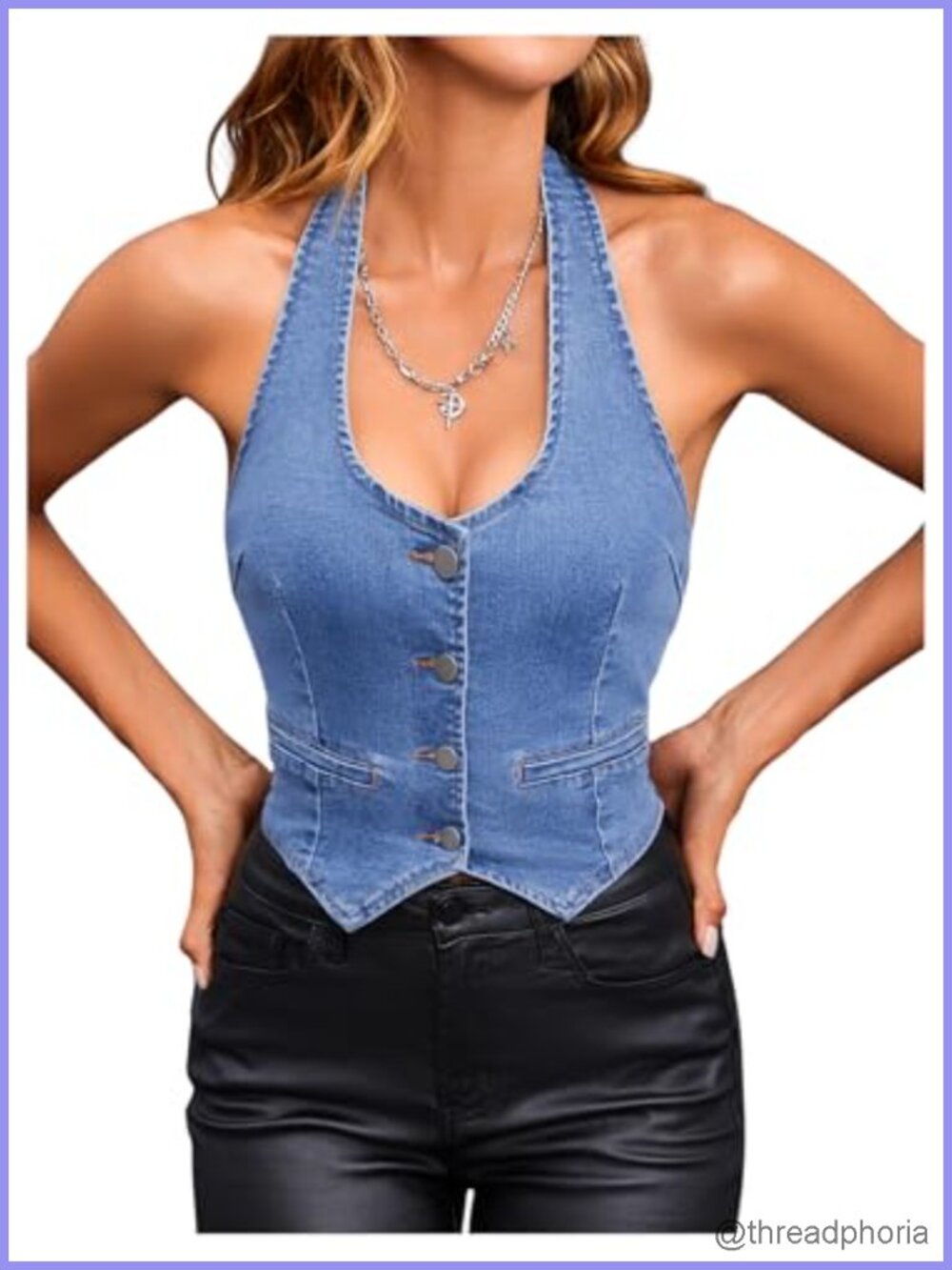 Denim Halter Top Y2K Cropped Jean Vest Sleeveless